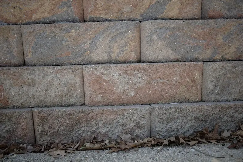 Close-up of a block retaining wall built by Boynton Brook in Saco, Maine